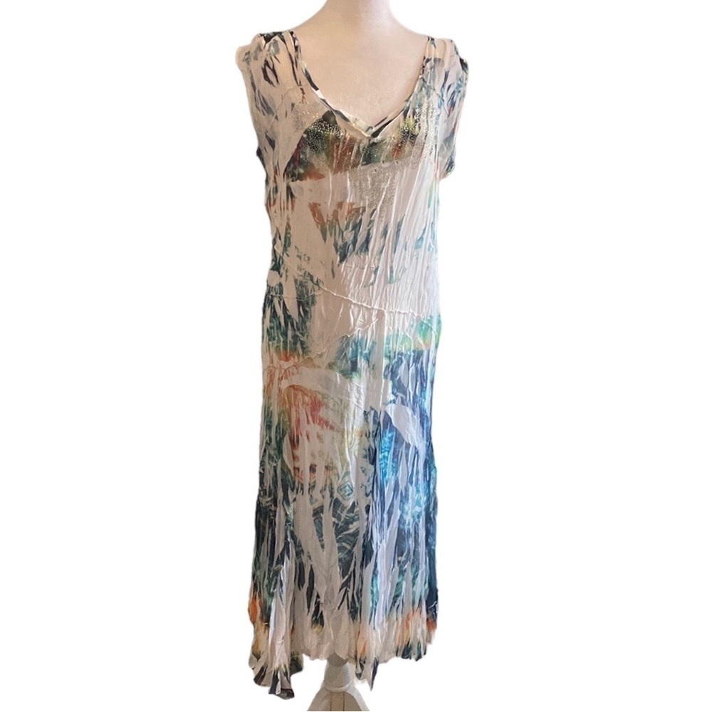 Reba White Sleeveless Bohemian Boho Midi Dress size L